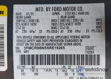 2025 Ford Bronco Sport Big Bend from USA, damaged, VIN 3FMCR9BN5SRE19265